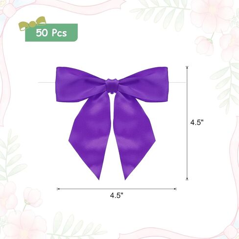 MECCANIXITY 50 Pcs Pre-Tied Bows Satin Ribbon Bows 4.5" Twist Ties Gift Bows for Craft DIY Candy Bags Christmas Wedding Decor Party Treat Bags Deep Purple in Saudi Arabia