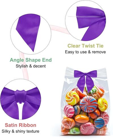 MECCANIXITY 50 Pcs Pre-Tied Bows Satin Ribbon Bows 4.5" Twist Ties Gift Bows for Craft DIY Candy Bags Christmas Wedding Decor Party Treat Bags Deep Purple in Saudi Arabia