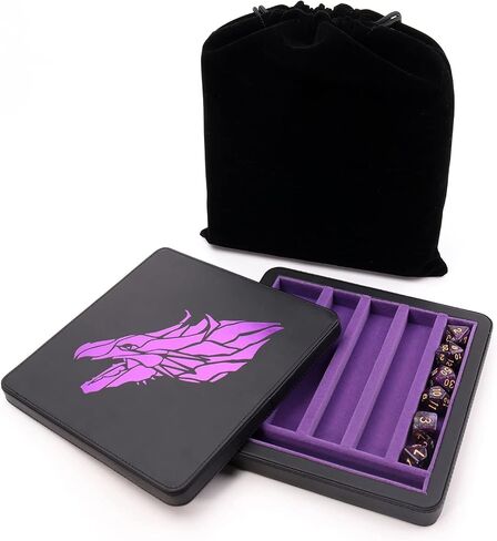 Guarida Dice 7 Rolling Dice Tray with Strong Magnetic Lid and Rolling Surface Ample Storage and Case Organizer for All Your Dice and Minis Perfect for DND or Any Dice RPG Games -Dragon Purple Design in Saudi Arabia