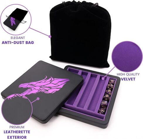 Guarida Dice 7 Rolling Dice Tray with Strong Magnetic Lid and Rolling Surface Ample Storage and Case Organizer for All Your Dice and Minis Perfect for DND or Any Dice RPG Games -Dragon Purple Design in Saudi Arabia