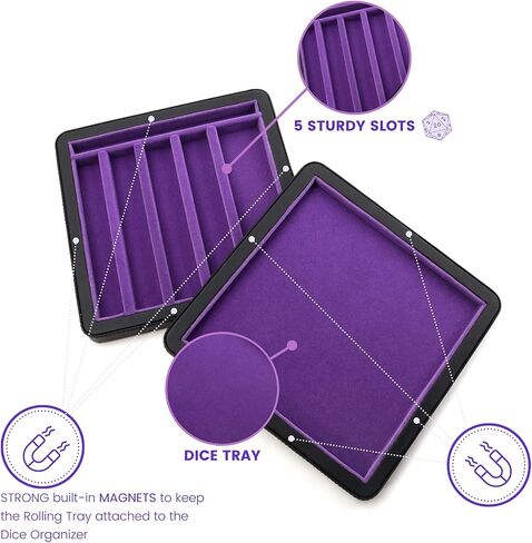 Guarida Dice 7 Rolling Dice Tray with Strong Magnetic Lid and Rolling Surface Ample Storage and Case Organizer for All Your Dice and Minis Perfect for DND or Any Dice RPG Games -Dragon Purple Design in Saudi Arabia
