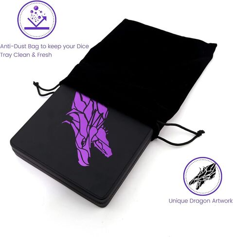 Guarida Dice 7 Rolling Dice Tray with Strong Magnetic Lid and Rolling Surface Ample Storage and Case Organizer for All Your Dice and Minis Perfect for DND or Any Dice RPG Games -Dragon Purple Design in Saudi Arabia