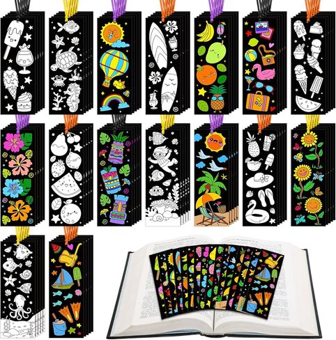 Frienda 80 PCS Summer Color الخاص بك الإشارات المرجعية الخاصة بك مع الشريط الجزء الأكبر من التلوين DIY شاطئ الآيس كريم أوشن فاكهة أشعة الإشارة المرجعية in Kuwait