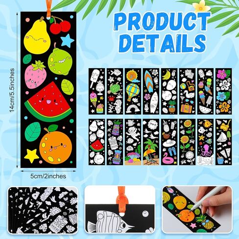 Frienda 80 PCS Summer Color الخاص بك الإشارات المرجعية الخاصة بك مع الشريط الجزء الأكبر من التلوين DIY شاطئ الآيس كريم أوشن فاكهة أشعة الإشارة المرجعية in Kuwait