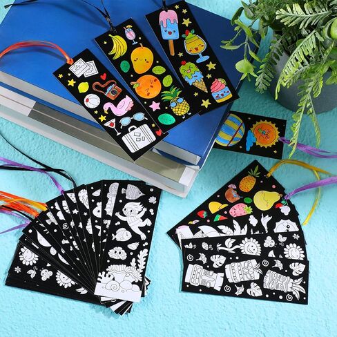 Frienda 80 PCS Summer Color الخاص بك الإشارات المرجعية الخاصة بك مع الشريط الجزء الأكبر من التلوين DIY شاطئ الآيس كريم أوشن فاكهة أشعة الإشارة المرجعية in Kuwait
