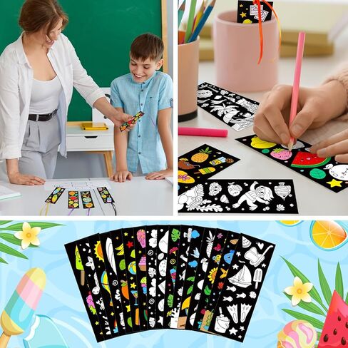 Frienda 80 PCS Summer Color الخاص بك الإشارات المرجعية الخاصة بك مع الشريط الجزء الأكبر من التلوين DIY شاطئ الآيس كريم أوشن فاكهة أشعة الإشارة المرجعية in Kuwait