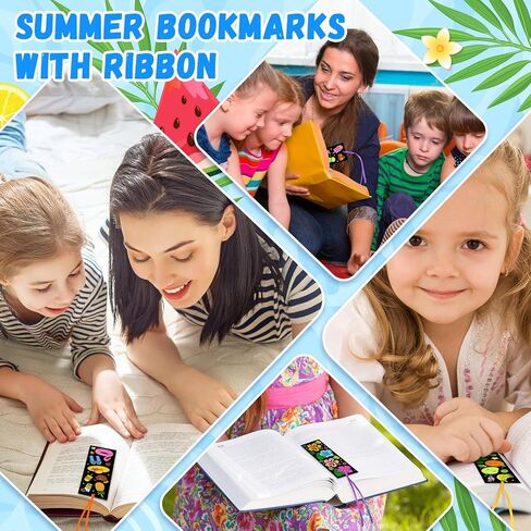 Frienda 80 PCS Summer Color الخاص بك الإشارات المرجعية الخاصة بك مع الشريط الجزء الأكبر من التلوين DIY شاطئ الآيس كريم أوشن فاكهة أشعة الإشارة المرجعية in Kuwait
