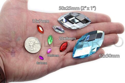 Allstarco 62x30mm Red Ruby H103 Large Flat Back Navette Acrylic Rhinestones Large Cosplay Gems Marquise Embelishments DIY Crafts - 2 Pieces in Saudi Arabia