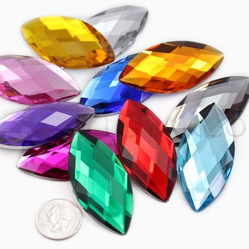 Allstarco 62x30mm Red Ruby H103 Large Flat Back Navette Acrylic Rhinestones Large Cosplay Gems Marquise Embelishments DIY Crafts - 2 Pieces in Saudi Arabia