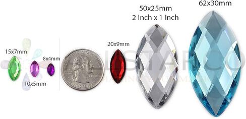 Allstarco 62x30mm Red Ruby H103 Large Flat Back Navette Acrylic Rhinestones Large Cosplay Gems Marquise Embelishments DIY Crafts - 2 Pieces in Saudi Arabia