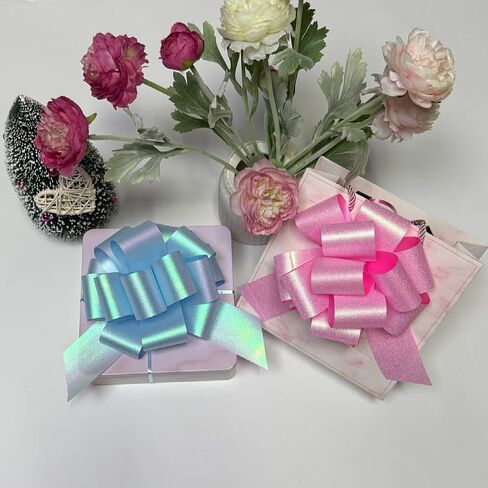 6 PcsGlitter Pearlescent Pull Bows for Gift Wrapping,6 Inch Shiny Gift Bows,Decorative Ribbon Bows for Flower Bouquets, Baskets, Birthday Presents, Anniversary & Wedding Decorations (Yellow) in Kuwait