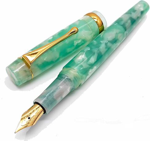 Luxury Writing Fountain Pen Set, Light Green Acrylic Marble,Medium Nib, Refillable Ink Converter, Ink Cartridge (Blue/Black) Gift Box in Saudi Arabia