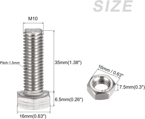 METALLIXITY Hex Head Screws Bolts, Nuts, Flat & Lock Washers Kits (M10x40mm) 8Sets, 304 Stainless Steel Assortment Kit - for Home Appliance in Saudi Arabia