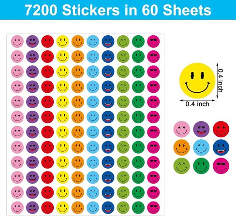 7200 PCS Happy Smiley Face Stickers Colorful Small Happy Face Sticker Round Classroom Behavior Incentive Chart Stickers for Classroom Management Teacher Student Reward Supplies (Colorful) in Saudi Arabia