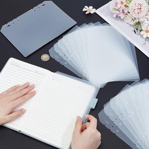 BENECREAT 20Pcs 8.4x5.9Inch PP Binders Index Divider Sheets, 6 Ring A5 Insertable Tab Divider Full Page Flat Sheet Lifter for Notebooks and Binders in Kuwait
