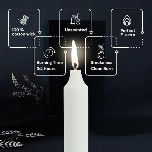 OLEEK Taper 1/2 inch Candles - Pack of 10 Unscented, 8 Inch Tall Candles - 1/2 inch Candles - Taper Candle - 1/2 inch White candlesticks in Saudi Arabia
