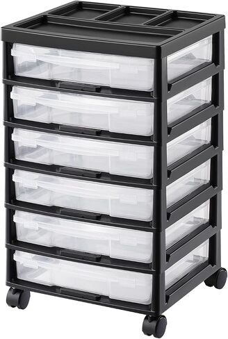VEVOR Scrapbook Rolling Storage Cart, 6-Tier Large Capacity with Organizer Top, Black Frame with 6 Clear Cases and 4 Removable Wheels, Storage Organizer Rolling Cart for Arts and Crafts Supplies in Saudi Arabia