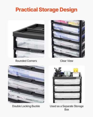 VEVOR Scrapbook Rolling Storage Cart, 6-Tier Large Capacity with Organizer Top, Black Frame with 6 Clear Cases and 4 Removable Wheels, Storage Organizer Rolling Cart for Arts and Crafts Supplies in Saudi Arabia