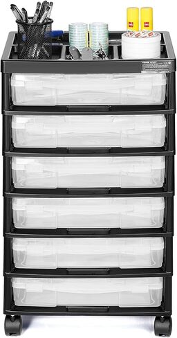 VEVOR Scrapbook Rolling Storage Cart, 6-Tier Large Capacity with Organizer Top, Black Frame with 6 Clear Cases and 4 Removable Wheels, Storage Organizer Rolling Cart for Arts and Crafts Supplies in Saudi Arabia