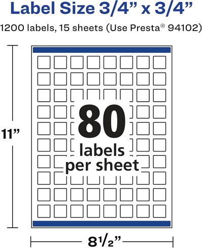 Avery Matte White Removable Square Labels with Sure Feed Technology, Print-to-The-Edge, 3/4" x 3/4", 1,200 Removable Labels, Laser/Inkjet Printable Labels in Kuwait