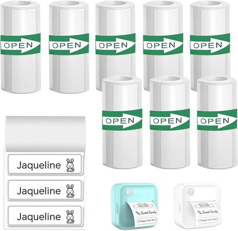 Mini Thermal Printer - 8 Rolls 50x15mm White Self-Adhesive Label Maker Tape for Portable Printer, Sticker Labels for Home Office School Organization in Kuwait