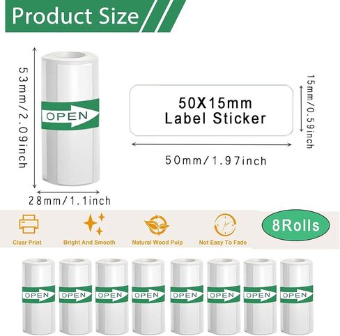 Mini Thermal Printer - 8 Rolls 50x15mm White Self-Adhesive Label Maker Tape for Portable Printer, Sticker Labels for Home Office School Organization in Kuwait