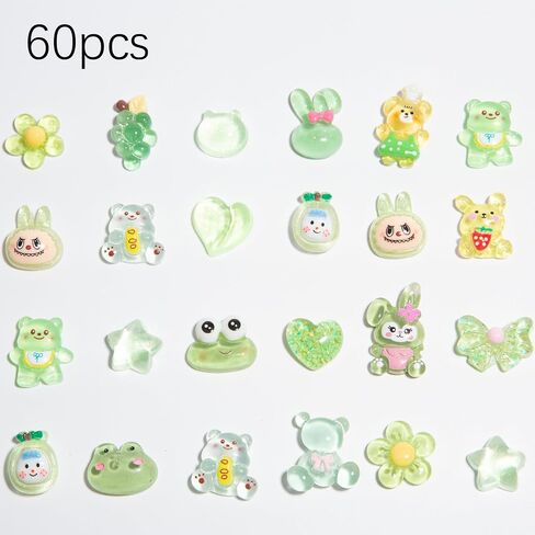 60pcs Slime Charms Cartoons Cute Set Bulk Mixed Lot Assorted Cartoons Resin Flatback Cute Sets for DIY Crafts Making Ornament Scrapbooking in Saudi Arabia