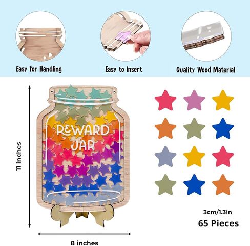 36pcs Classroom Reward Jar, 8'' Magnetic Reward Jar for Classroom Board, Incentive Reward System for Kids, Teacher's Behavior Management Tool(Rainbow Star 5''x8'') in Saudi Arabia