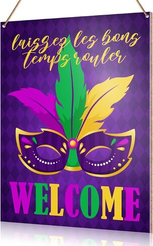 UDNADKEX Happy Mardi Gras Hanging Sign Wood Decor, Mardi Gras Door Sign Decor Fat Tuesday New Orleans Carnival Home Decorations Masquerade Party Wall Decor in Saudi Arabia
