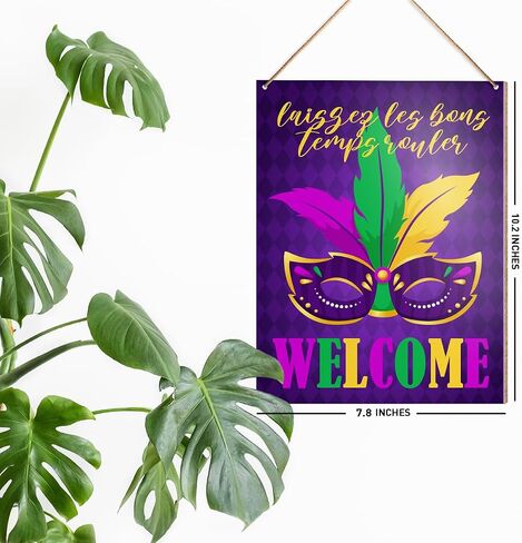 UDNADKEX Happy Mardi Gras Hanging Sign Wood Decor, Mardi Gras Door Sign Decor Fat Tuesday New Orleans Carnival Home Decorations Masquerade Party Wall Decor in Saudi Arabia