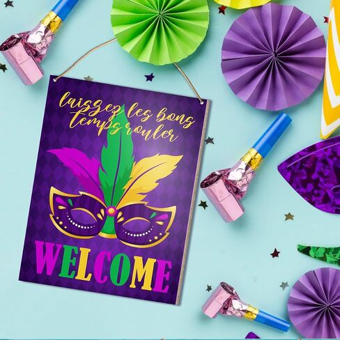 UDNADKEX Happy Mardi Gras Hanging Sign Wood Decor, Mardi Gras Door Sign Decor Fat Tuesday New Orleans Carnival Home Decorations Masquerade Party Wall Decor in Saudi Arabia
