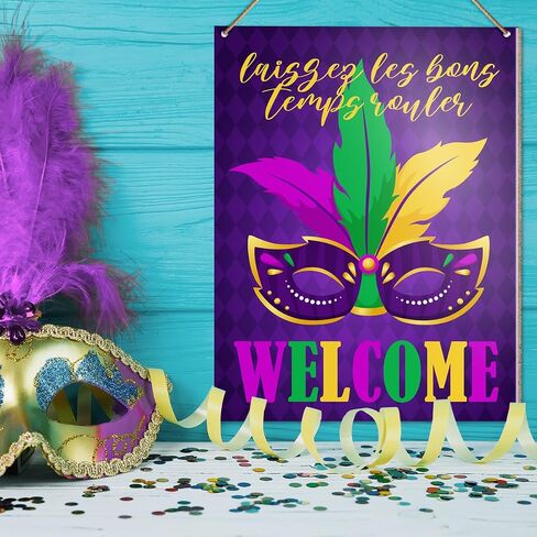 UDNADKEX Happy Mardi Gras Hanging Sign Wood Decor, Mardi Gras Door Sign Decor Fat Tuesday New Orleans Carnival Home Decorations Masquerade Party Wall Decor in Saudi Arabia