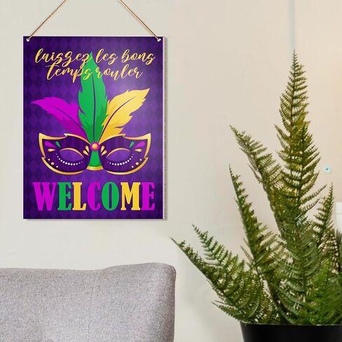 UDNADKEX Happy Mardi Gras Hanging Sign Wood Decor, Mardi Gras Door Sign Decor Fat Tuesday New Orleans Carnival Home Decorations Masquerade Party Wall Decor in Saudi Arabia