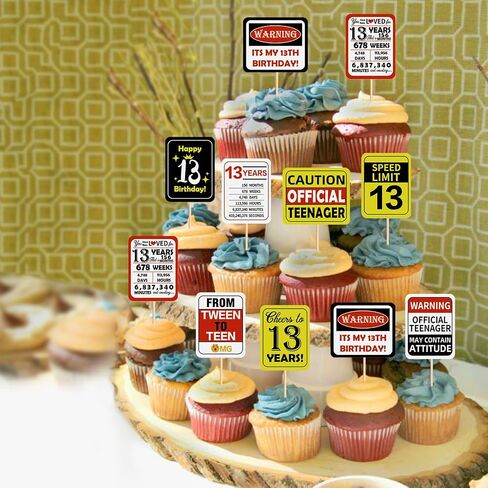 36pcs عيد ميلاد 13th Cupcake Toppers Heaits to 13 years teenager الرسمية من Tween إلى Teen Speed ​​Limit 13th عيد ميلاد Cupcake يختار الفتاة الحفلات الذكرى السنوية in Kuwait