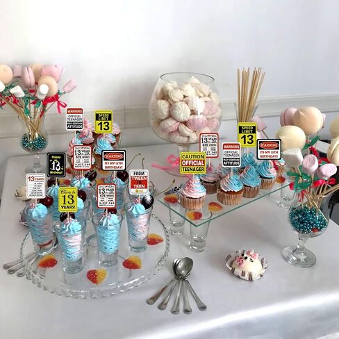 36pcs عيد ميلاد 13th Cupcake Toppers Heaits to 13 years teenager الرسمية من Tween إلى Teen Speed ​​Limit 13th عيد ميلاد Cupcake يختار الفتاة الحفلات الذكرى السنوية in Kuwait