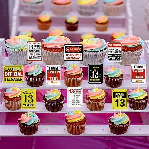36pcs عيد ميلاد 13th Cupcake Toppers Heaits to 13 years teenager الرسمية من Tween إلى Teen Speed ​​Limit 13th عيد ميلاد Cupcake يختار الفتاة الحفلات الذكرى السنوية in Kuwait
