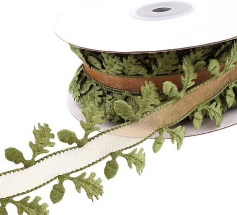Green Leaf Ribbon 20 Yards Artificial Leaves Trim for Gift Wrapping Crafts Party Home Decoration in Saudi Arabia