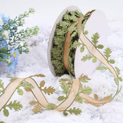 Green Leaf Ribbon 20 Yards Artificial Leaves Trim for Gift Wrapping Crafts Party Home Decoration in Saudi Arabia