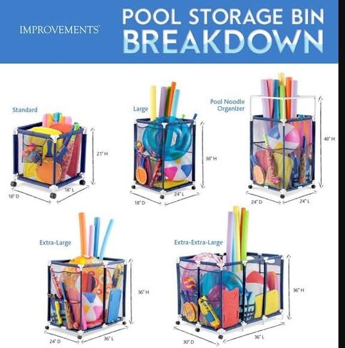 Modern Blue Pool Storage Bin - XX-Large | Nylon Mesh Basket Organizer For Your Goggles, Beach Balls, Floats, Swim Toys & Accessories | Air Dry Items Quickly & Easily Roll To Your Home Garage or Shed in Saudi Arabia