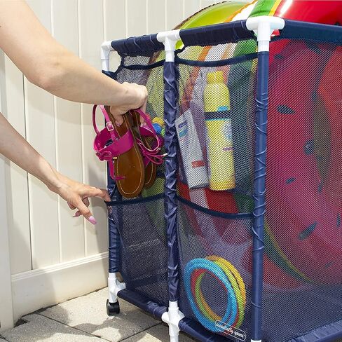 Modern Blue Pool Storage Bin - XX-Large | Nylon Mesh Basket Organizer For Your Goggles, Beach Balls, Floats, Swim Toys & Accessories | Air Dry Items Quickly & Easily Roll To Your Home Garage or Shed in Saudi Arabia