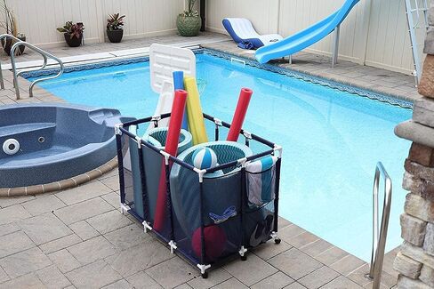 Modern Blue Pool Storage Bin - XX-Large | Nylon Mesh Basket Organizer For Your Goggles, Beach Balls, Floats, Swim Toys & Accessories | Air Dry Items Quickly & Easily Roll To Your Home Garage or Shed in Saudi Arabia