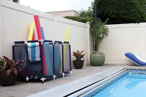 Modern Blue Pool Storage Bin - XX-Large | Nylon Mesh Basket Organizer For Your Goggles, Beach Balls, Floats, Swim Toys & Accessories | Air Dry Items Quickly & Easily Roll To Your Home Garage or Shed in Saudi Arabia