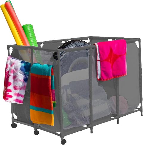 Modern Blue Pool Storage Bin - XX-Large | Nylon Mesh Basket Organizer For Your Goggles, Beach Balls, Floats, Swim Toys & Accessories | Air Dry Items Quickly & Easily Roll To Your Home Garage or Shed in Saudi Arabia