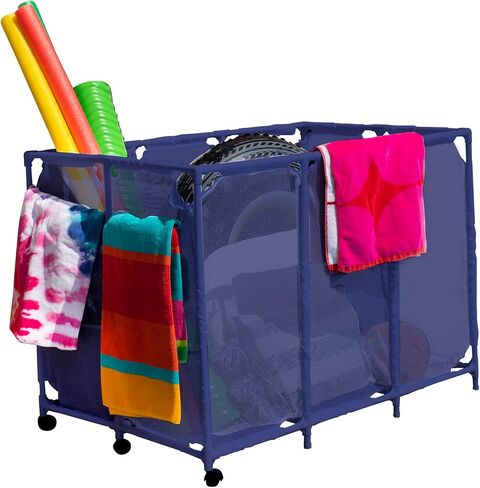 Modern Blue Pool Storage Bin - XX-Large | Nylon Mesh Basket Organizer For Your Goggles, Beach Balls, Floats, Swim Toys & Accessories | Air Dry Items Quickly & Easily Roll To Your Home Garage or Shed in Saudi Arabia