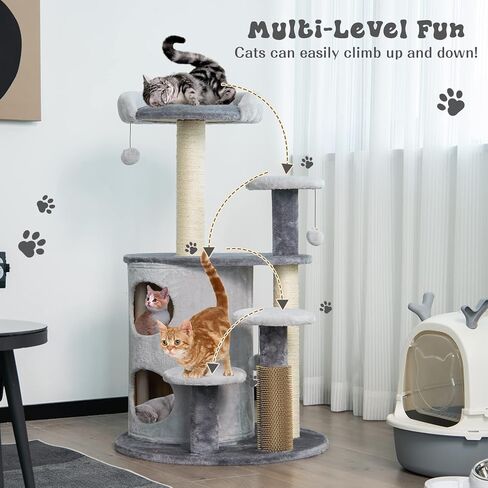 PetSite 40 بوصة شجرة القط للقطط الداخلية ، برج القطط متعدد المستويات مع شقق 2 ، وظائف الخدش ومربية الذات ، شجرة القط الحديثة للقطط الكبيرة 20 رطلا ، بني ، بني in Kuwait