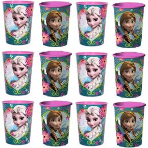 Amscan Frozen Elsa Anna Birthday Party Supplies Bundle Pack includes Plastic Reusable Cups - 12 Count