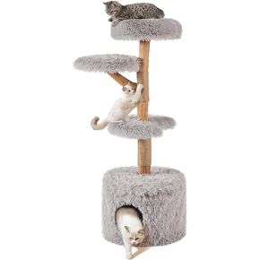 Tower Tower Real Wood Cat Tree ، 51 '' 'indoor indoor real branch tower with condo screading post and perch ferch ، fluffy pet furniture for inctens inctens