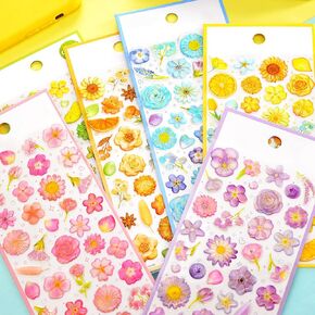 Txin 6 Sheets 3D Flower Crystal Glitter Floral Stickers for Kids Girls - متنوعة منتفخة Diy Devinative undingive لمخطط سجلات ألبوم مجلة ، ألوان مختلطة