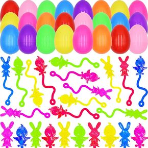 48 Pack Mini Easter Sticky Hand Toys with 24 PCS Plastic Pitics ، Bunny Chick Sticky Stretchy Toys for Kids Boys Girls Easter Stainsers Party Forms Favors Higds