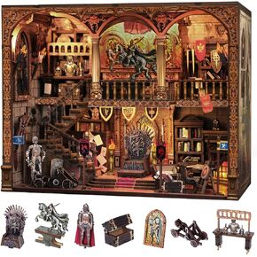 Book Nook Kit - Diy Medieval Castle Booknook للبالغين والمراهقين ، رف الكتب الخشبي ثلاثي الأبعاد مع مصابيح LED ، هدية حرفة إبداعية فريدة من نوعها للديكور المنزلي ومبنى النموذج
